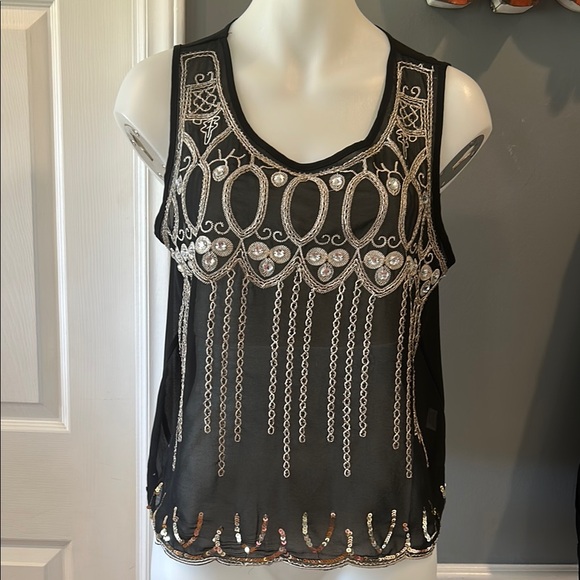Embellished Sheer Black Sleeveless Top - Picture 2 of 6